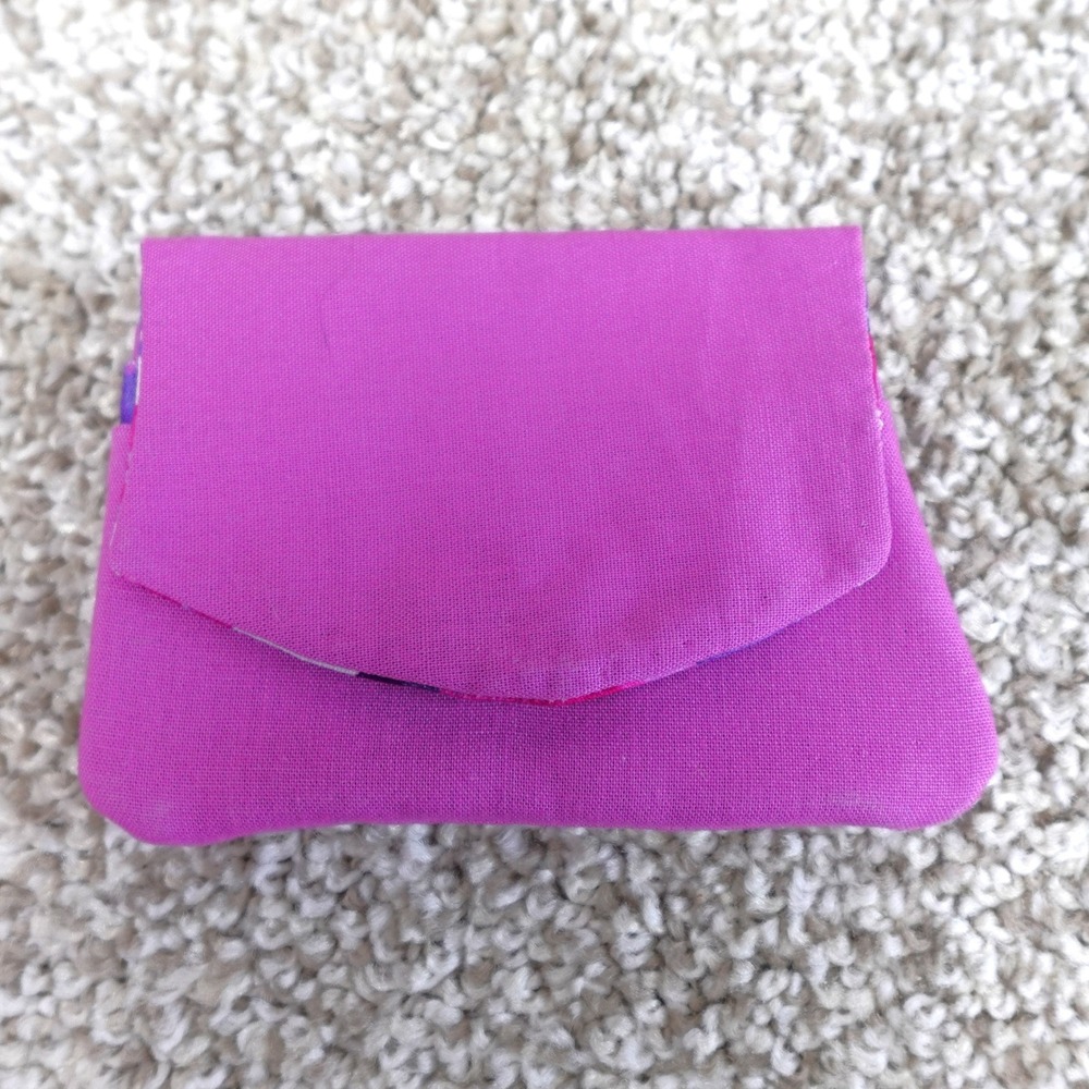 Handmade Purple Fabric Pocket Wallet Camo Interior Snap Closure Card Holder